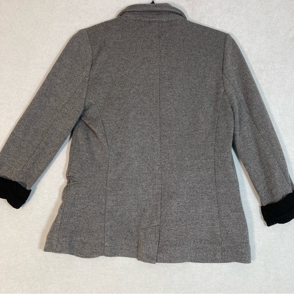 Skies Are Blue Asa Knit Blazer Gray Charcoal Open Front 3/4 Sleeves Cuffs Small - Picture 15 of 16